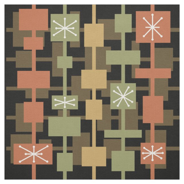 Mid Century Modern Black Multicolored Fabric (Swatch)