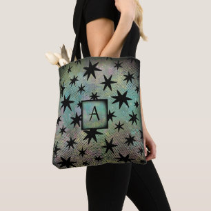 Mid Century Modern Black Stars Monogram Tote Bag