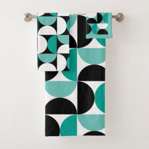 Mid-Century Modern Black white and mint Bath Towel Set
