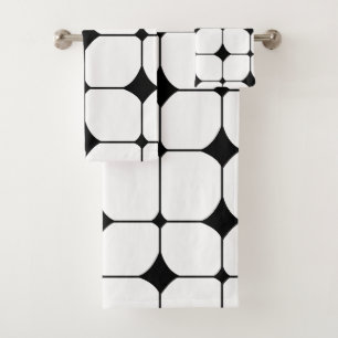 Mid Century Modern Black White Geometric Pattern   Bath Towel Set