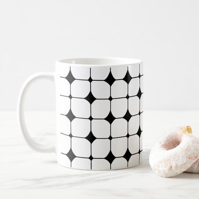 Mid Century Modern Black White Geometric Pattern   Coffee Mug (With Donut)