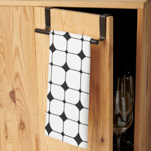Mid Century Modern Black White Geometric Pattern   Kitchen Towel