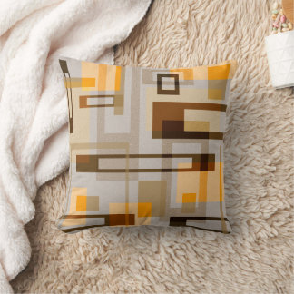 Mid Century Modern Blocks, Tan, Brown, Apricot Throw Pillow