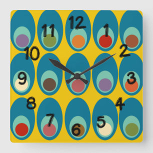 Mid-Century Modern Blue Eggs Square Wall Clock