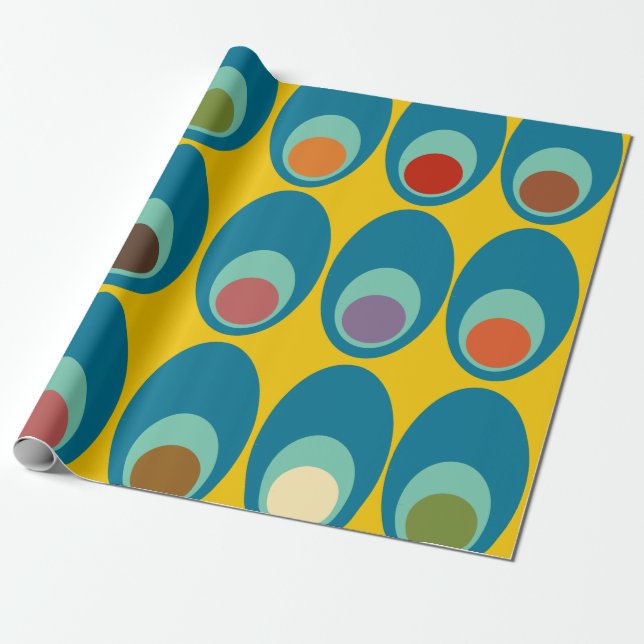 Mid-Century Modern Blue Eggs  Wrapping Paper (Unrolled)