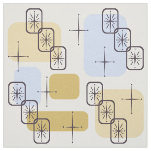 Mid Century Modern Blue Gold Fabric