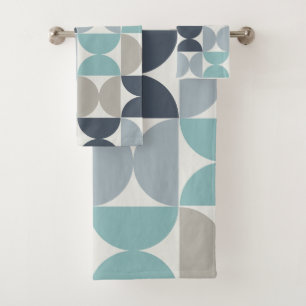 Mid-Century Modern blue green and grey Bath Towel Set