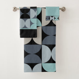 Mid-Century Modern blue green and grey Bath Towel Set