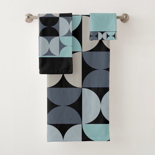 Mid-Century Modern blue green and grey    Bath Towel Set (Insitu)