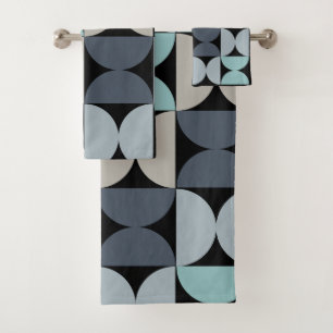 Mid-Century Modern blue green and grey   Bath Towel Set