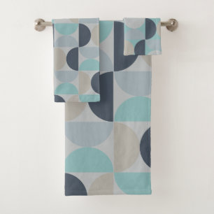 Mid-Century Modern blue green and grey Bath Towel Set