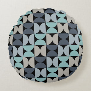 Mid-Century Modern blue green and grey Round Pillow