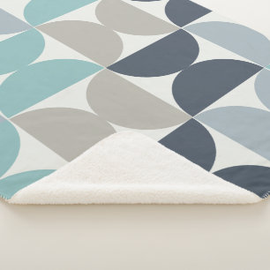 Mid-Century Modern blue green and grey Sherpa Blanket