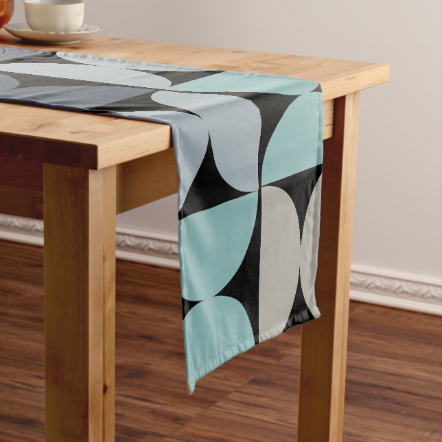Mid-Century Modern blue green and grey   Short Table Runner (In Situ)