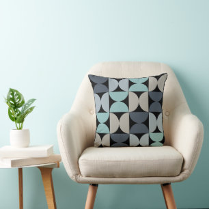 Mid-Century Modern blue green and grey Throw Pillow