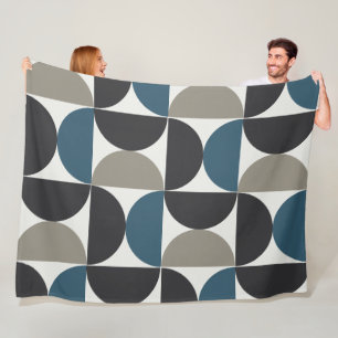 Mid-Century Modern Blue Grey Gunmetal Fleece Blanket