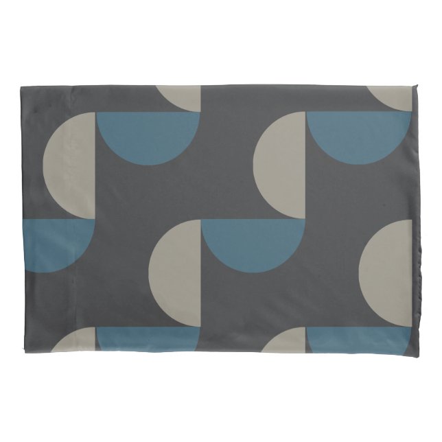 Mid-Century Modern Blue Grey Gunmetal     Pillowcase (Front)