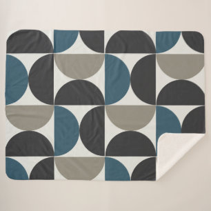 Mid-Century Modern Blue Grey Gunmetal    Sherpa Blanket