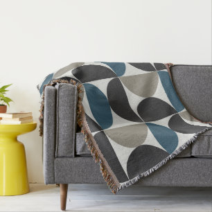 Mid-Century Modern Blue Grey Gunmetal   Throw Blanket