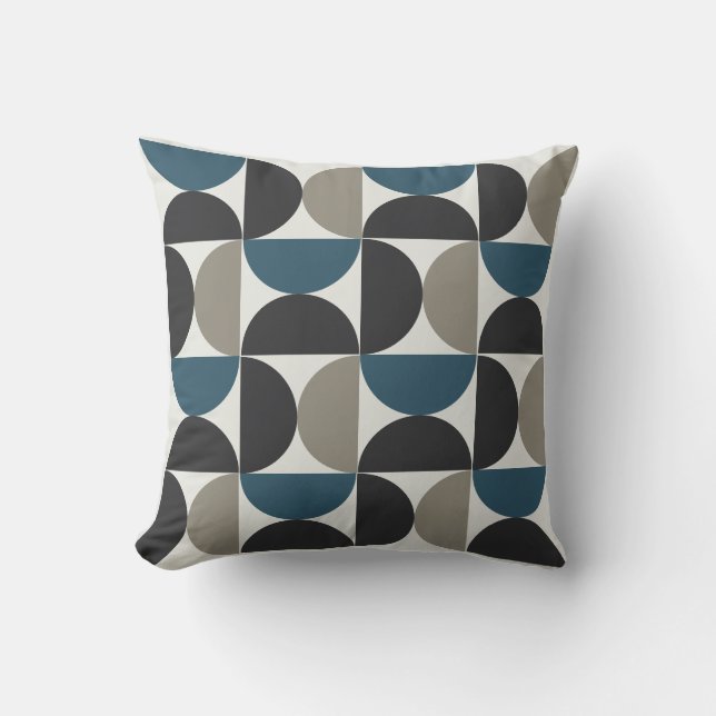Mid-Century Modern Blue Grey Gunmetal   Throw Pillow (Front)