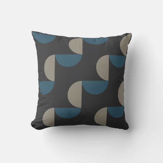 Mid-Century Modern Blue Grey Gunmetal    Throw Pillow (Front)