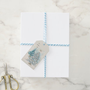 Mid Century Modern Blue Silver Christmas Trees   Gift Tags