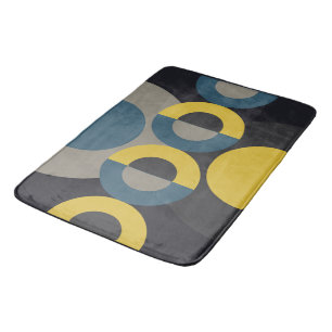 Mid-Century Modern Blue yellow Gunmetal     Bath Mat