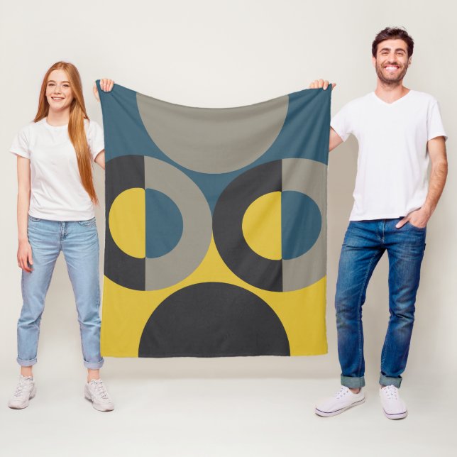 Mid-Century Modern Blue yellow Gunmetal     Fleece Blanket (In Situ)