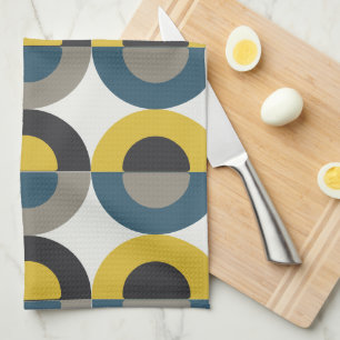 Mid-Century Modern Blue yellow Gunmetal    Kitchen Towel
