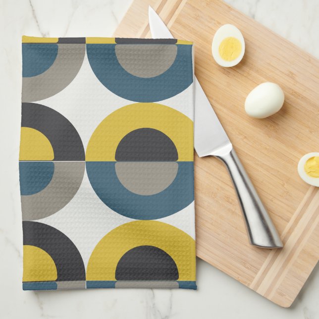 Mid-Century Modern Blue yellow Gunmetal    Kitchen Towel (Quarter Fold)