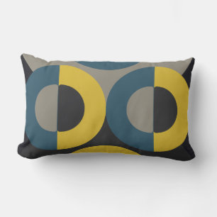 Mid-Century Modern Blue yellow Gunmetal Lumbar Pillow