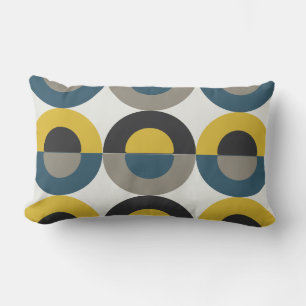 Mid-Century Modern Blue yellow Gunmetal Lumbar Pillow