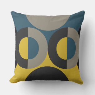 Mid-Century Modern Blue yellow Gunmetal     Throw Pillow