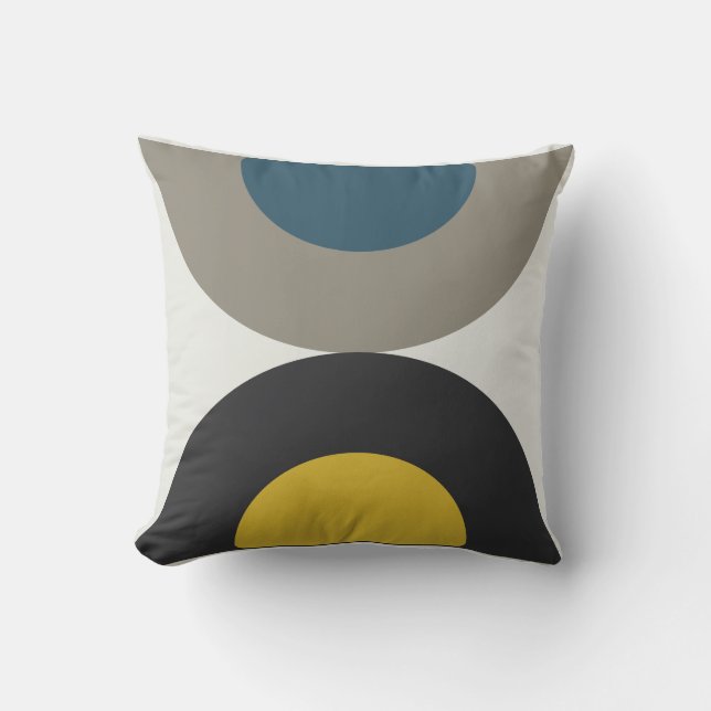 Mid-Century Modern Blue yellow Gunmetal Throw Pillow (Front)