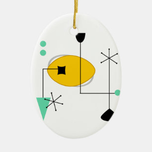 mid century modern blue yellow simple retro ceramic ornament