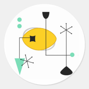 mid century modern blue yellow simple retro classic round sticker