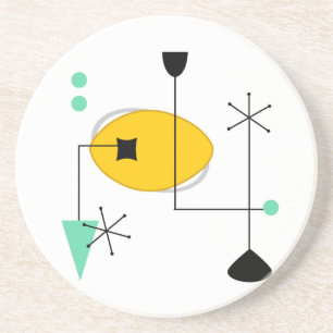 mid century modern blue yellow simple retro coaster