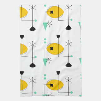 mid century modern blue yellow simple retro kitchen towel