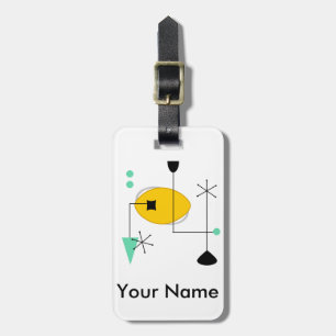 mid century modern blue yellow simple retro luggage tag