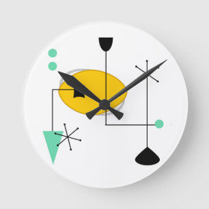 mid century modern blue yellow simple retro round clock