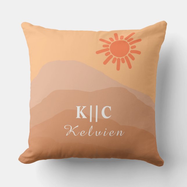 mid century modern boho retro abstract mountain throw pillow (Front)