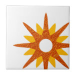Mid-Century Modern Bold Red-Orange Ceramic Tile<br><div class="desc">Mid-century modern inspired design featuring a single vintage retro red-orange starburst off-set to the lower right, on a white background. Simple, clean modern design. Create your own custom tile by uploading a new image, or use the "message" button to contact the designer for help. To create your own design: 1....</div>