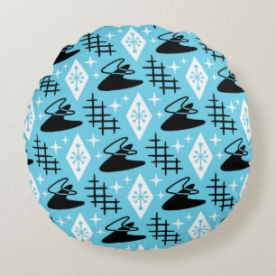 Mid Century Modern Boomerang Pattern Round Pillow