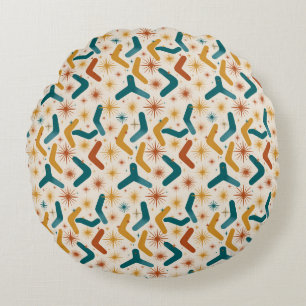 Mid-Century Modern Boomerang & Starburst Retro Round Pillow