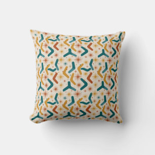 Mid-Century Modern Boomerang & Starburst Retro Throw Pillow