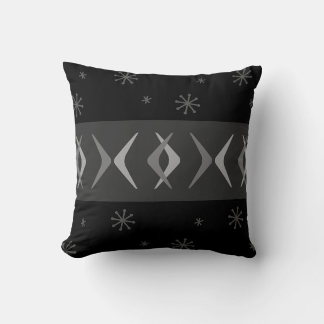 Mid Century Modern Boomerangs Black Throw Pillow (Front)