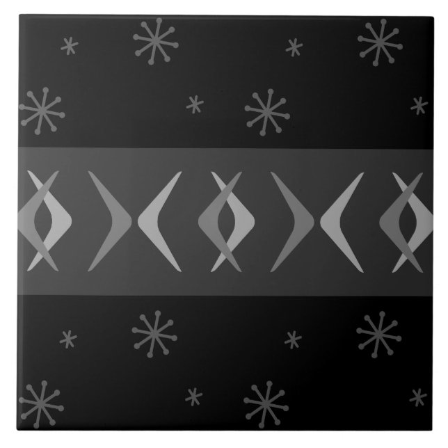 Mid Century Modern Boomerangs Black Tile (Front)