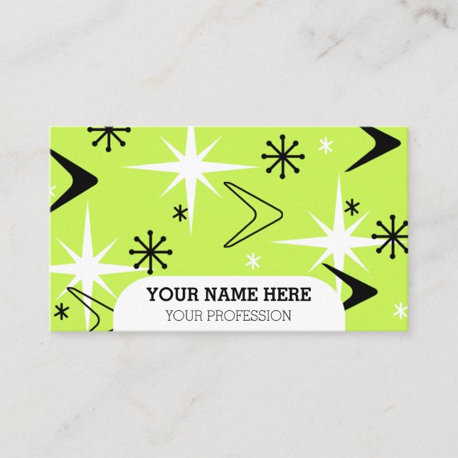 Mid Century Modern Boomerangs Chartreuse Business Card (Front)