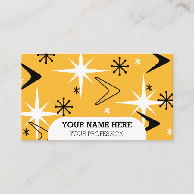 Mid Century Modern Boomerangs Orange Business Card (Front)