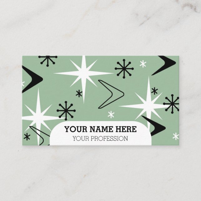 Mid Century Modern Boomerangs Sage Green Business Card (Front)
